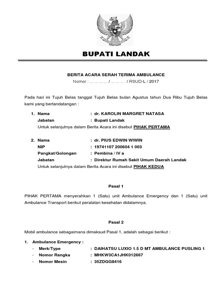 Surat jalan yang bertanda tangan dibawah ini : Ba Serah Terima Ambulance Pdf