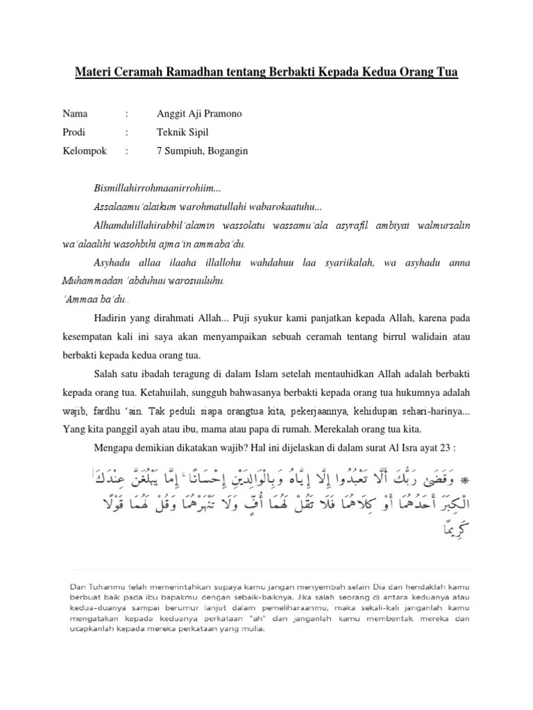 Materi Ceramah Ramadhan Tentang Berbakti Kepada Kedua Orang Tua | PDF