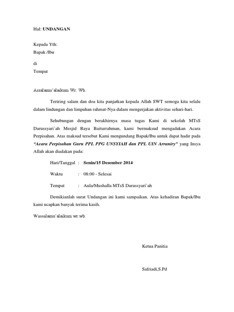 Undangan perpisahan pdf Surat Undangan Untuk Perpisahan Ppl Untuk Dewan Guru Pdf