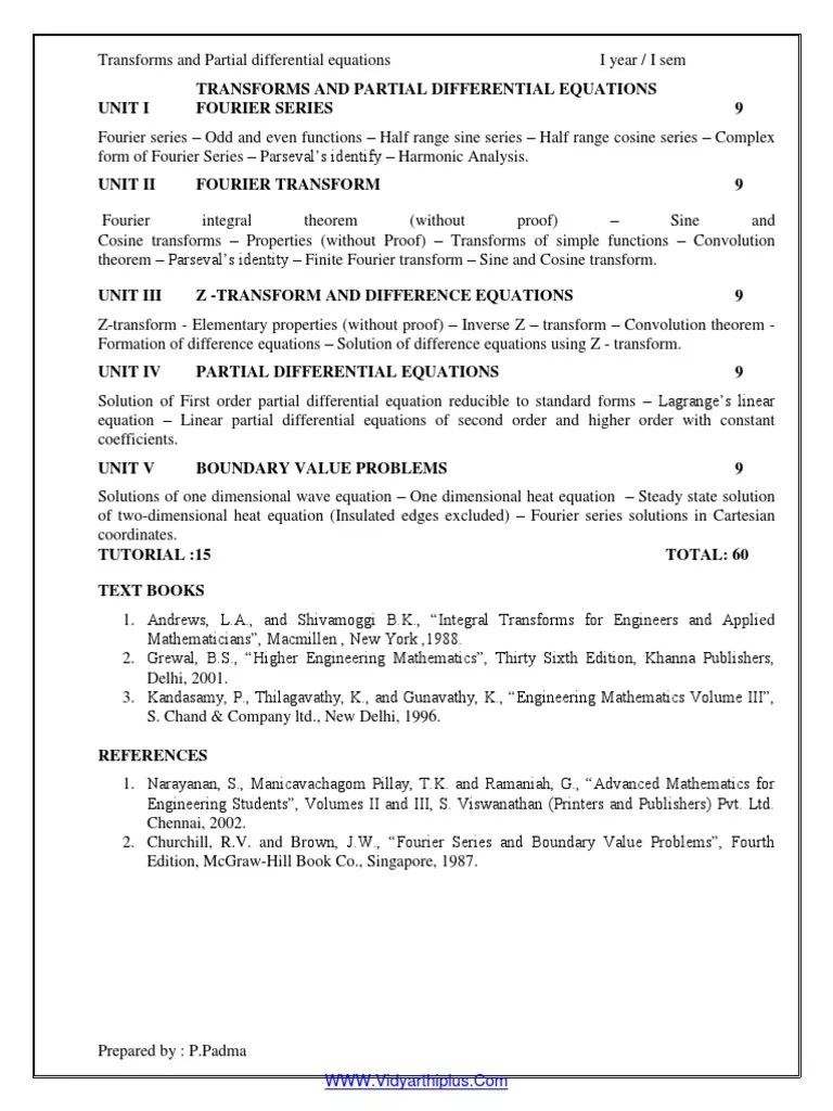 1 Engineering Mathematics Iii Pdf Fourier Series Fourier