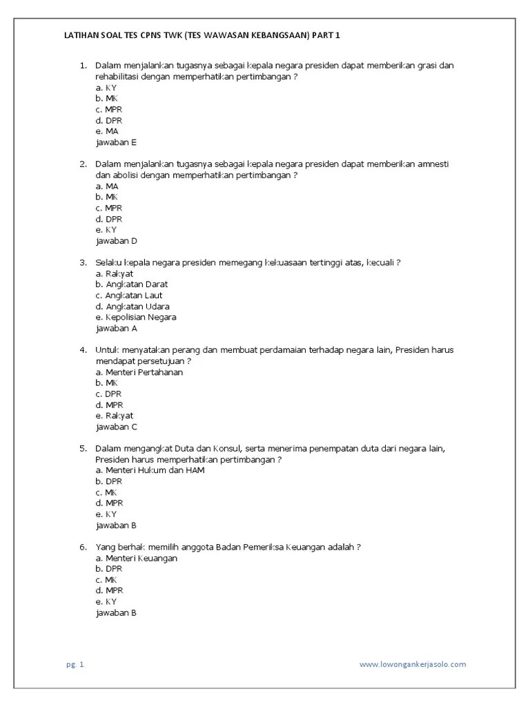 Contoh Soal Twk Dan Jawabannya Pdf Kemendikbud Vii seleksi kompetensi dasar dengan CAT terdiri dari 3 jenis pengujian yaitu Tes Wawasan Kebangsaan TWK Tes Intelegensi Umum TIU.