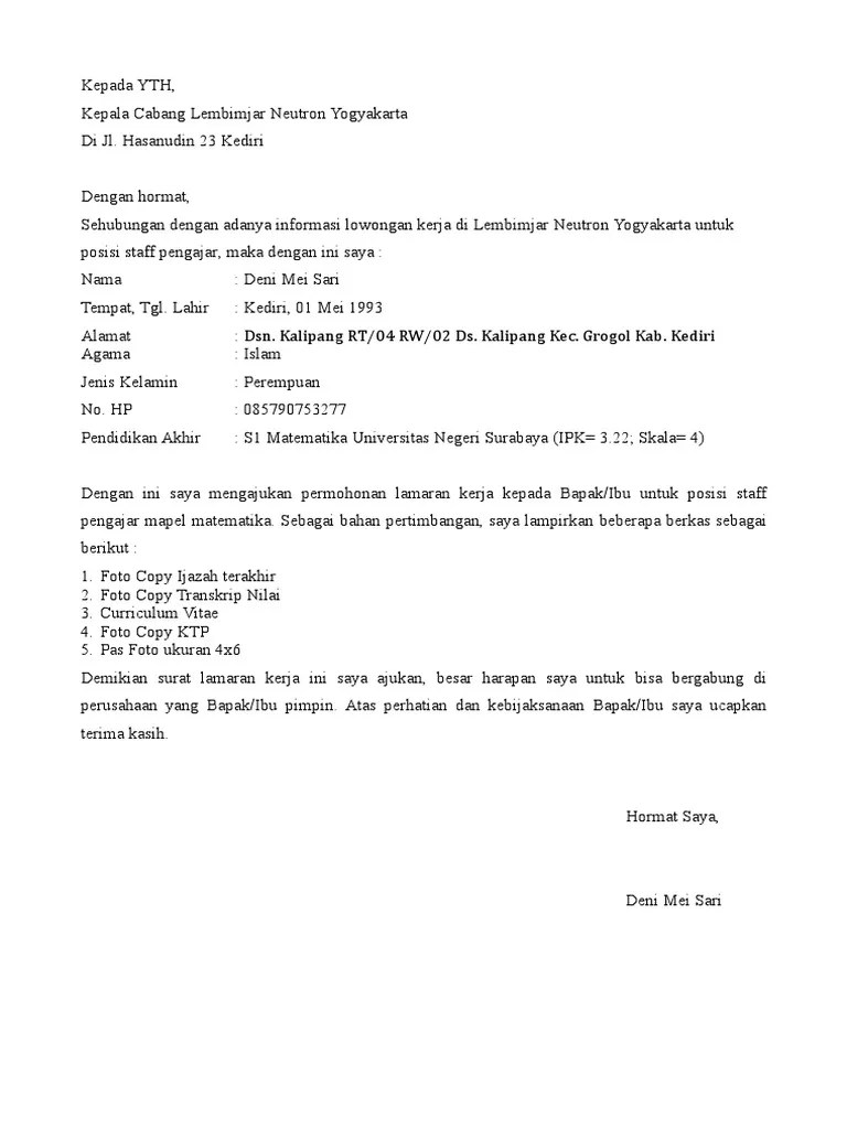 contoh surat lamaran kerja pdf terbaik ruang sipil from 1.bp.blogspot.com sebelum ke pembahasan utama mengenai contoh surat lamaran kerja, sebaiknya kita ketahui terlebih dahulu format, cara, dan tips dalam penulisan surat lamaran kerja. Surat Lamaran Neutron