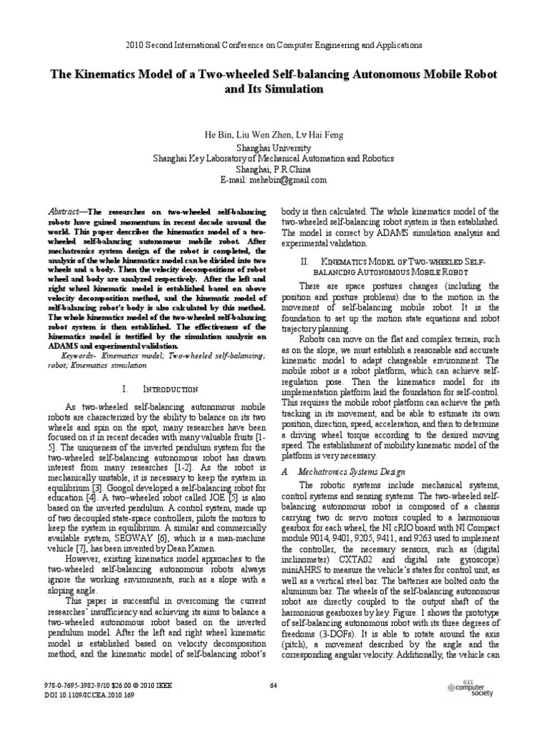 The Kinematics Model Of A Two-Wheeled Self-Balancing Robot | Download Free PDF | Kinematics ...