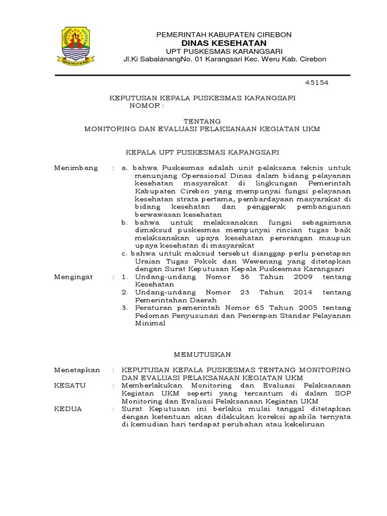 SK Monitoring Dan Evaluasi Pelaksanaan Kegiatan Ukm | PDF