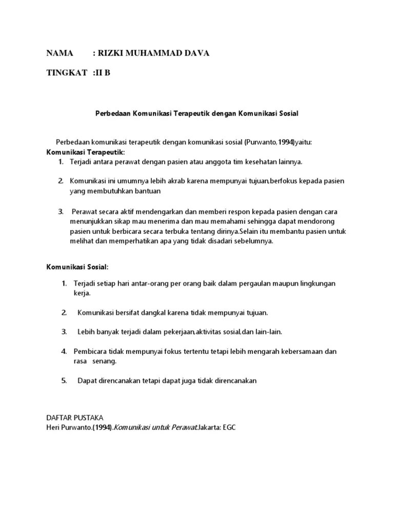 Perbedaan Komunikasi Terapeutik Dengan Komunikasi Sosial | PDF