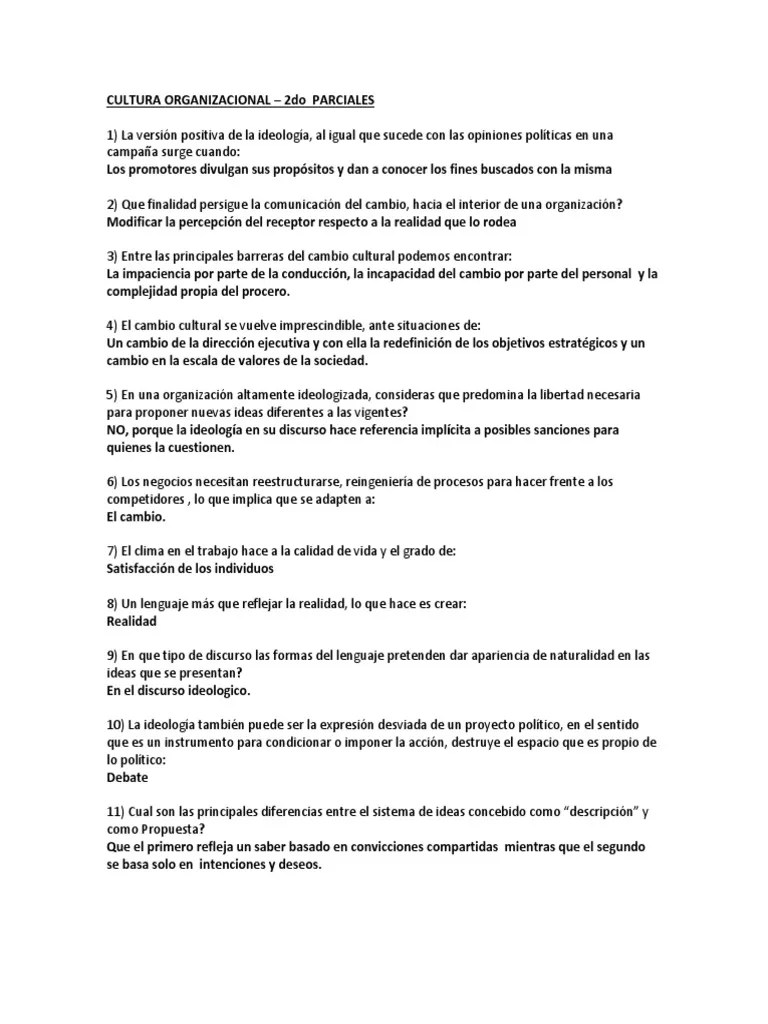 Cultura Organizacional Parciales 1 Y 2 | PDF | Ideologías | Cultura ...