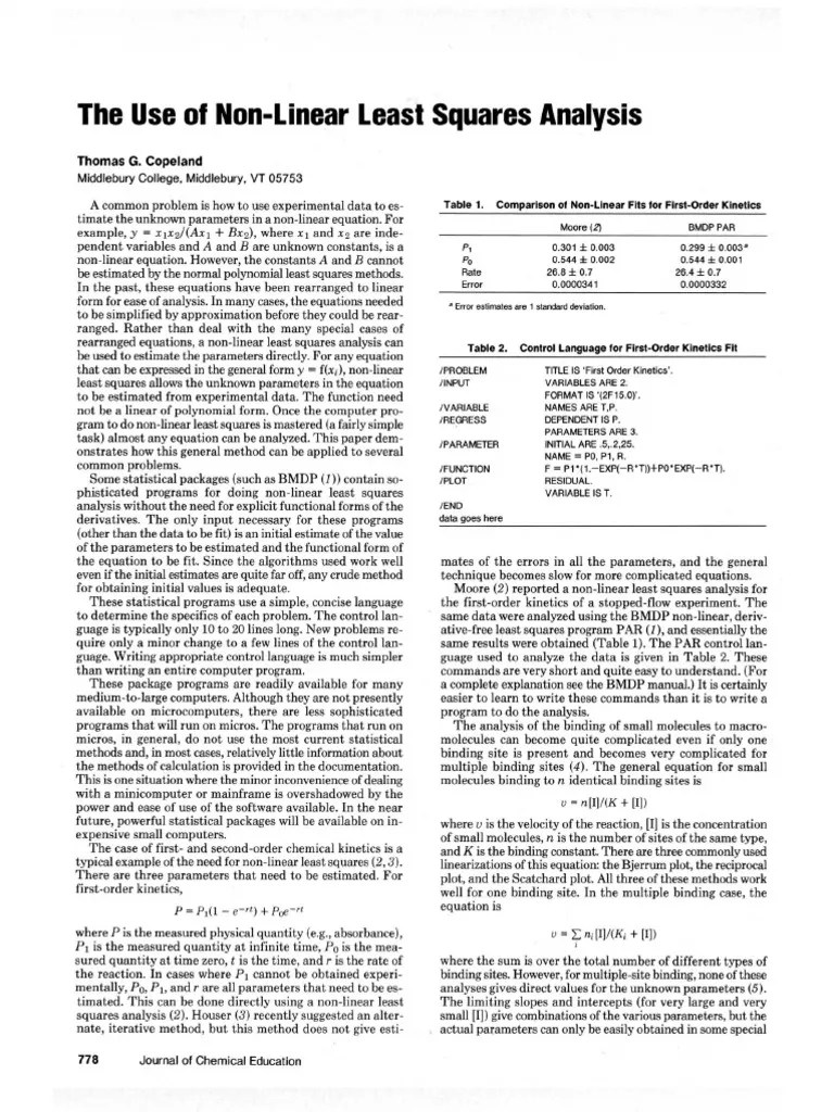 Non-Linear Least Squares Analysis For Estimating Unknown Parameters ...