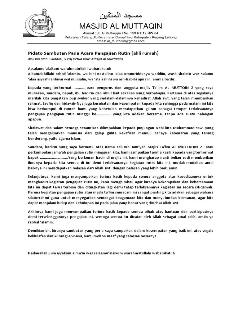 Pidato Sambutan Pada Acara Pengajian Rutin Wakil Tetamu | PDF