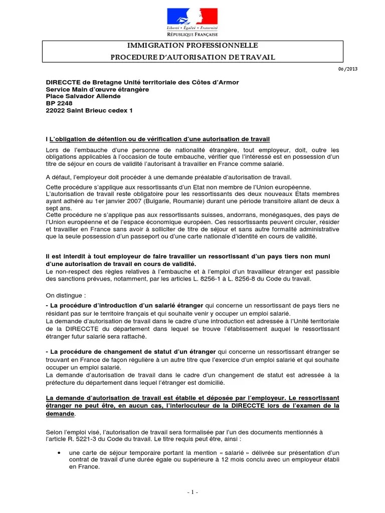 Ventes et prestations de services: Notice Delivrance Autorisation De Travail Juin 2013 Pdf Pdf Conge Annuel Chomage