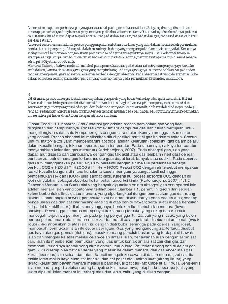 Adsorpsi Merupakan Peristiwa Penyerapan Suatu Zat Pada Permukaan Zat Lain |  PDF