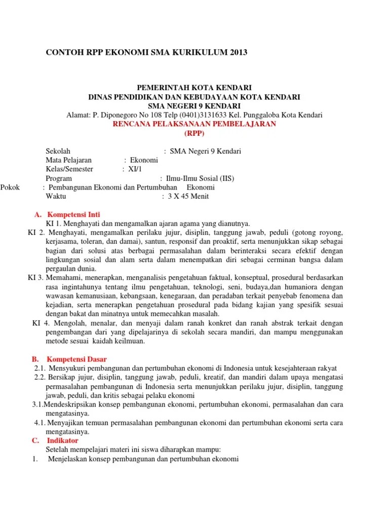 Berkaitan itulah contoh file rpp ekonomi sma 1 lembar kelas x telah menyesuaikan berdasarkan peraturan kemendikbud. Rpp Ekonomi Sma Kurikulum 2013 Pdf