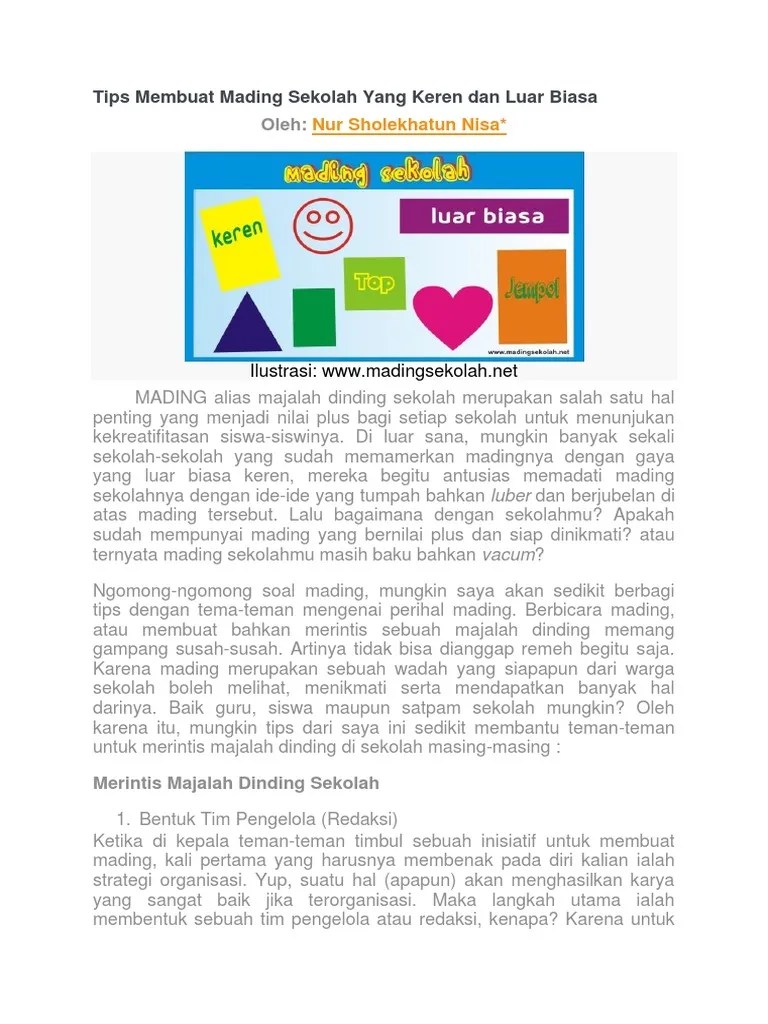 Tips Membuat Mading Sekolah Yang Keren Dan Luar Biasa | PDF