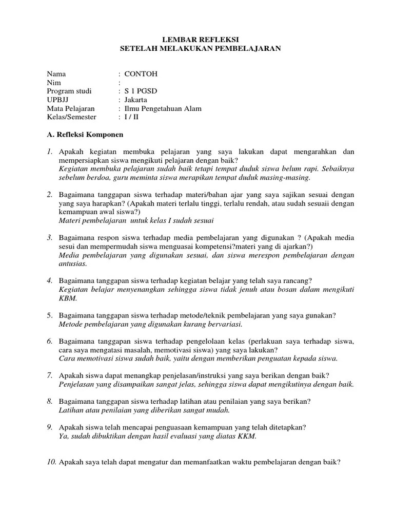 Refleksi 2 Doc Lembar Refleksi Setelah Melakukan Pembelajaran Nama Rino Kusno Nim 821683141 Program Studi S1 Pgsd Upbjj Ut Pangkal Ang A Refleksi Course Hero Format Rpp Tahun 2020 Terbaru Inilah Contoh Rpp Berkualitas 1.