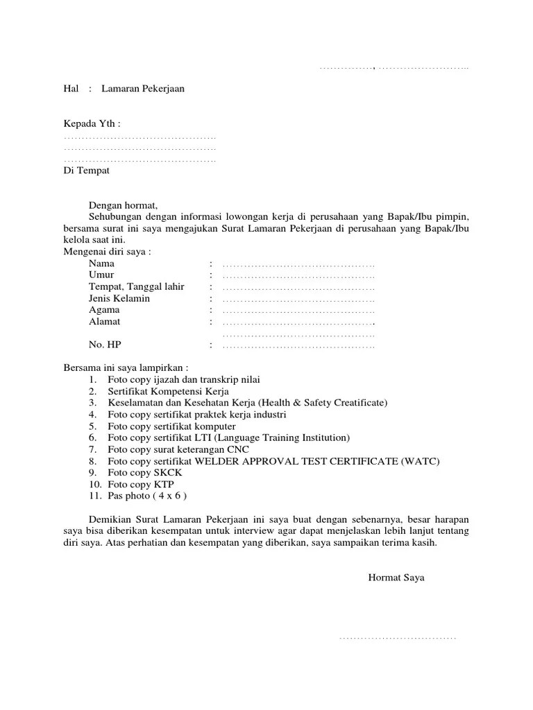 Yogyakarta, 21 juli 2016 hal : Format Surat Lamaran Kerja Cv Pdf