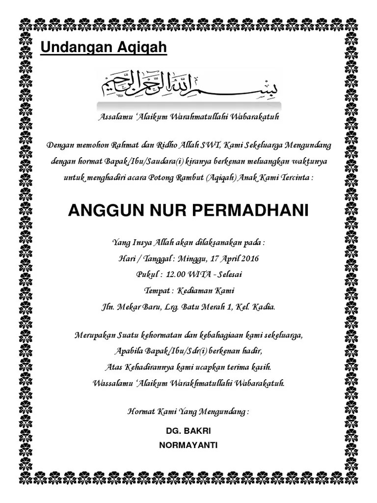 Contoh surat undangan marhaban bayi. Undangan Aqiqah Pdf