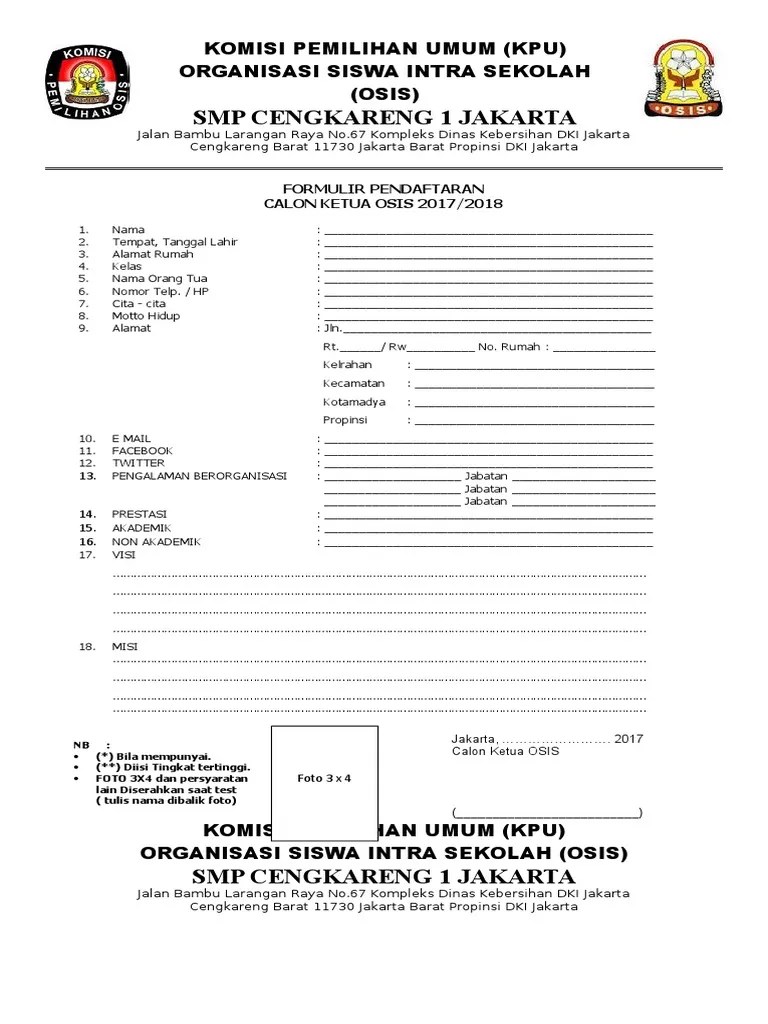 Formulir calon ketua osis