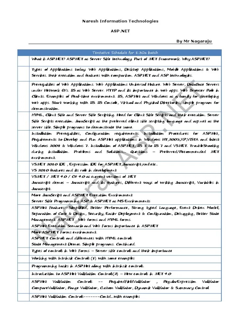 ASP Net 2010schedule | Download Free PDF | Active Server Pages | Web ...
