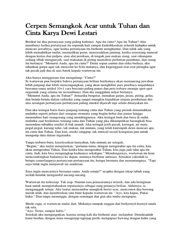 Cerpen Semangkok Acar Untuk Tuhan Dan Cinta Karya Dewi Lestari | PDF