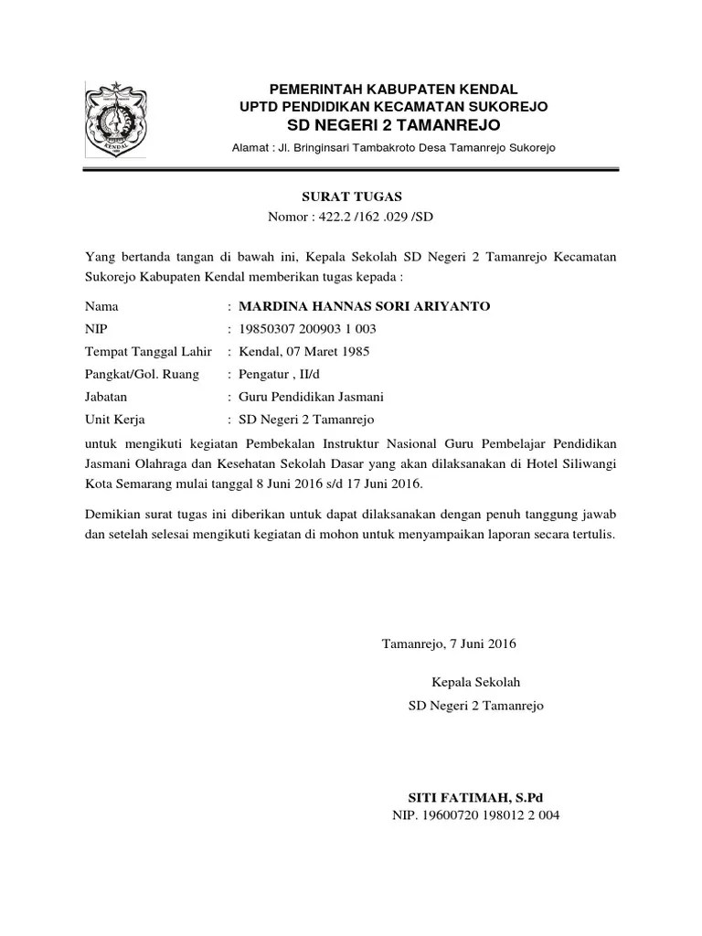 Contoh Surat Tugas Operator Sekolah Doc Contoh Surat 