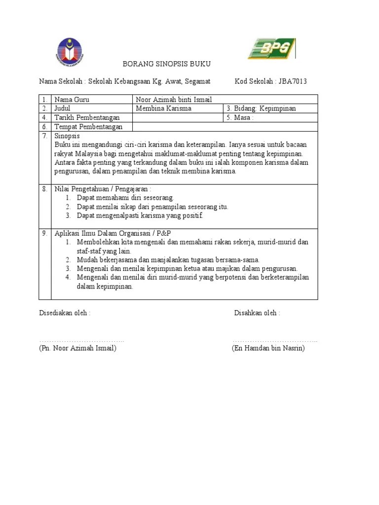 Nurul duraini farhan bt muhamad darawi lampiran c cara isi pembacaan buku dalam splg kpm individu. Contoh Sinopsis Buku Bacaan Arturodsx