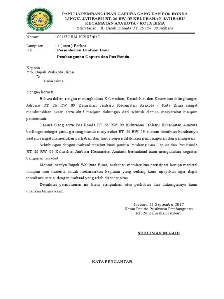 Proposal pos jaga jalan madesabara kelurahan batalaiworu kec. Contoh Surat Permohonan Bantuan Dana Pembangunan Gapura Nusagates