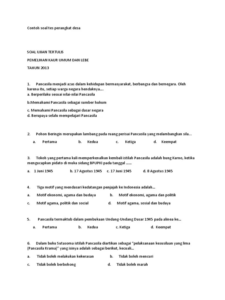Jumlah soal ujian tertulis 120 soal pilihan. Contoh Soal Tes Perangkat Desa Pdf