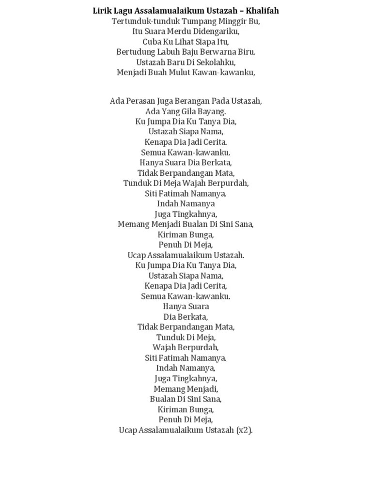 Lirik Lagu Assalamualaikum Ustazah | PDF
