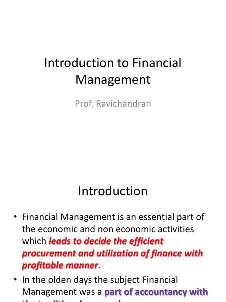 Introduction To Financial Management - Lec Session1 | PDF | Financial ...