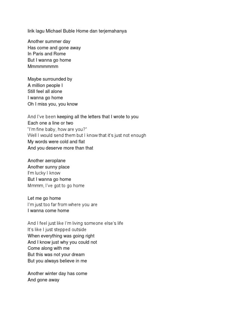 Lirik alone menceritakan tentang pertemuan pertama dengan. Lirik Lagu Michael Buble Home Dan Terjemahanya Pdf