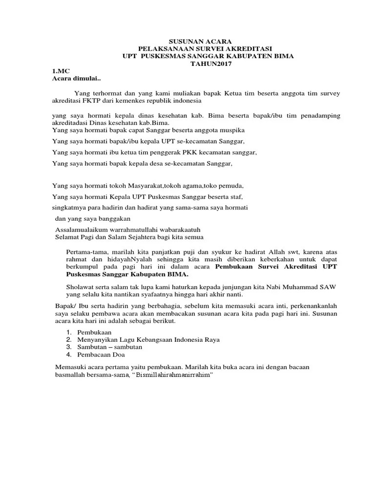 Susunan Acara MC Pelaksanaan Survei Akreditasi PKM Sanggar | PDF