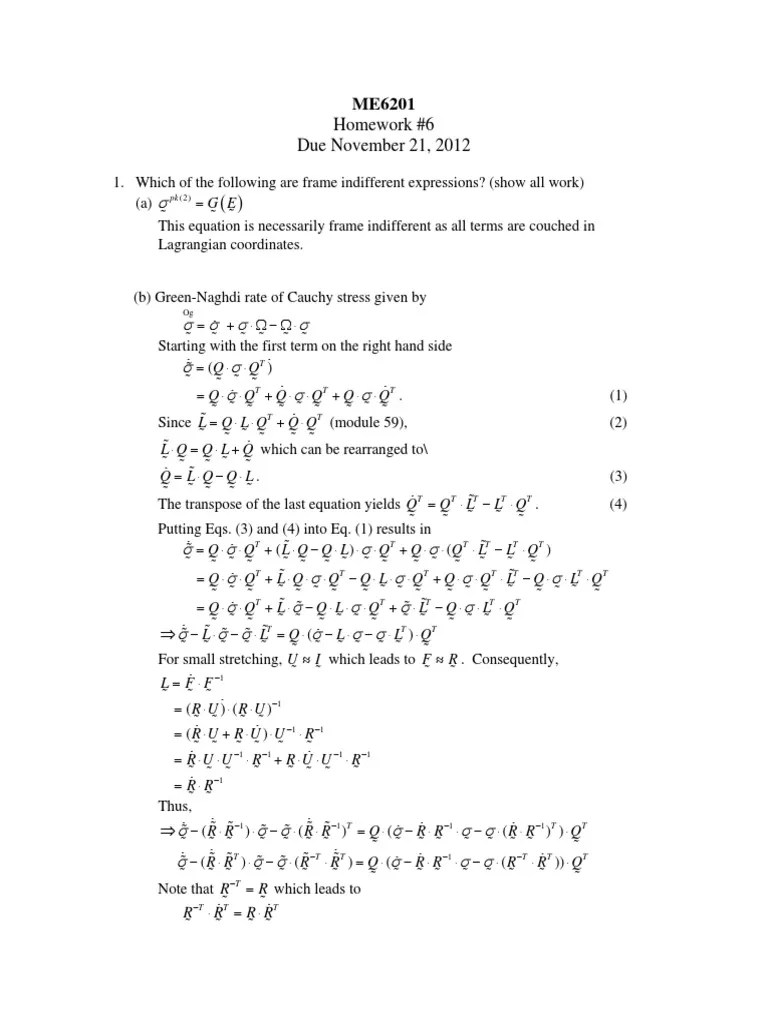 ME6201 2012fall HW6 Solution PDF | PDF | Elasticity (Physics) | Mathematical Analysis
