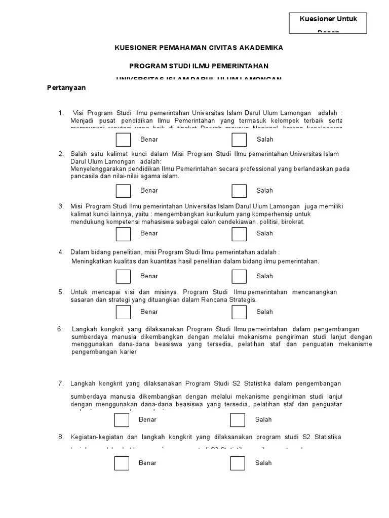 Kuesioner Pemahaman Visi Misi | PDF