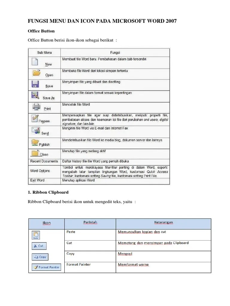 Fungsi Menu Dan Icon Pada Microsoft Word 2007 | PDF