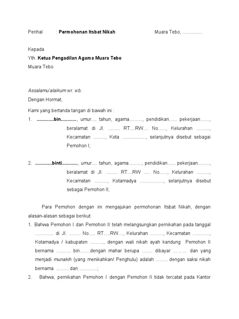 Foto copy akta surat kematian suami/akta cerai (jika janda) (bermaterai 6000,. Contoh Format Permohonan Itsbat Nikah Voluntair Pdf