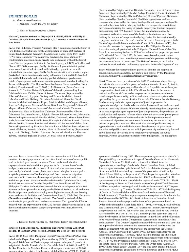 Eminent Domain Digest | PDF | Just Compensation | Eminent Domain