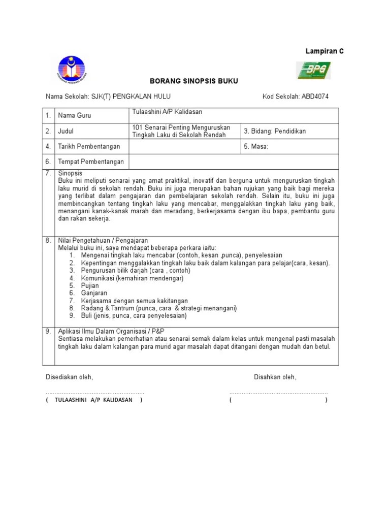 10 contoh kesan dan pesan untuk sekolah sd . Borang Sinopsis Buku 2 Pdf
