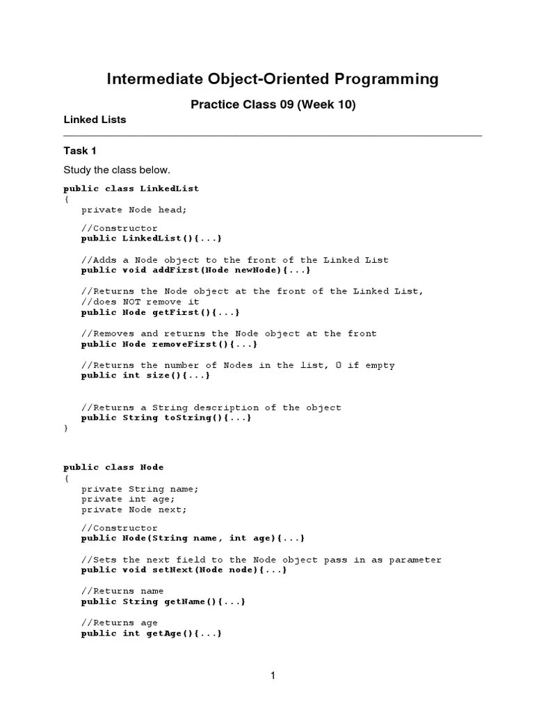 Intermediate Object-Oriented Programming: Practice Class 09 (Week 10 ...