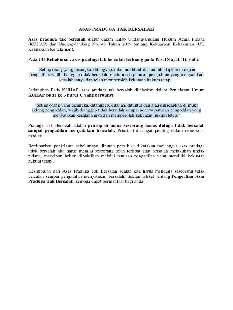 Asas Praduga Tak Bersalah | PDF