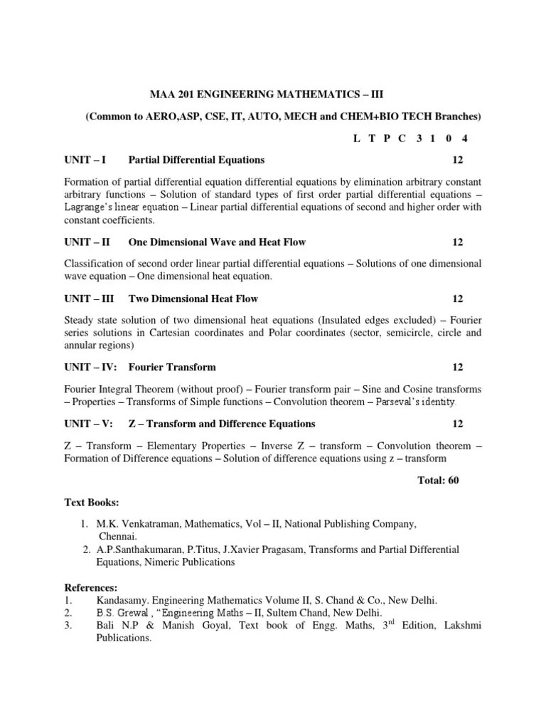 Syllabus Engg Maths Iii Aero Asp Cse It Auto Chem Bio