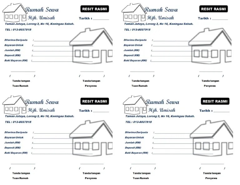 Pihak bahagian perumahan suk pahang tidak . Contoh Resit Pembayaran Sewa Rumah Resitmudah