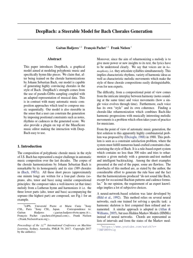 DeepBach - A Steerable Model For Bach Chorales Generation | PDF | Artificial Neural Network ...