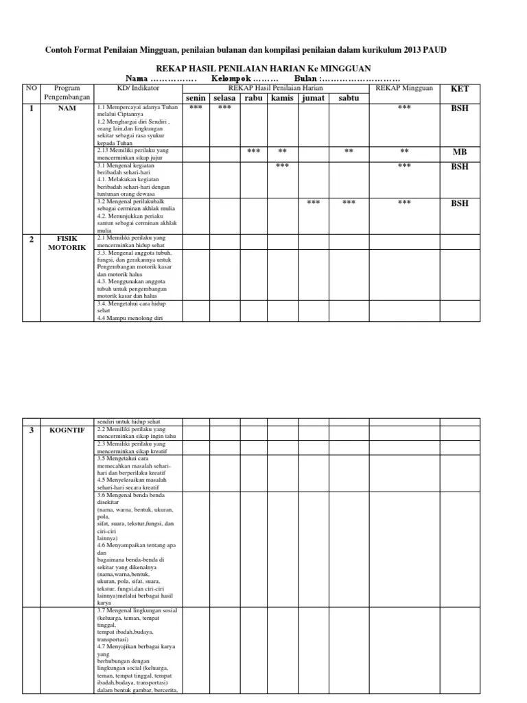 Check spelling or type a new query. Contoh Format Penilaian Mingguan