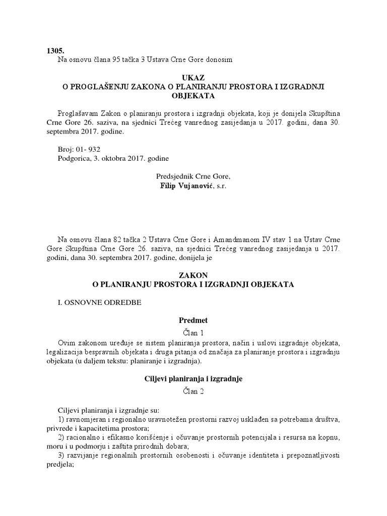 Zakon O Planiranju Prostora I Izgradnji Objekata | PDF