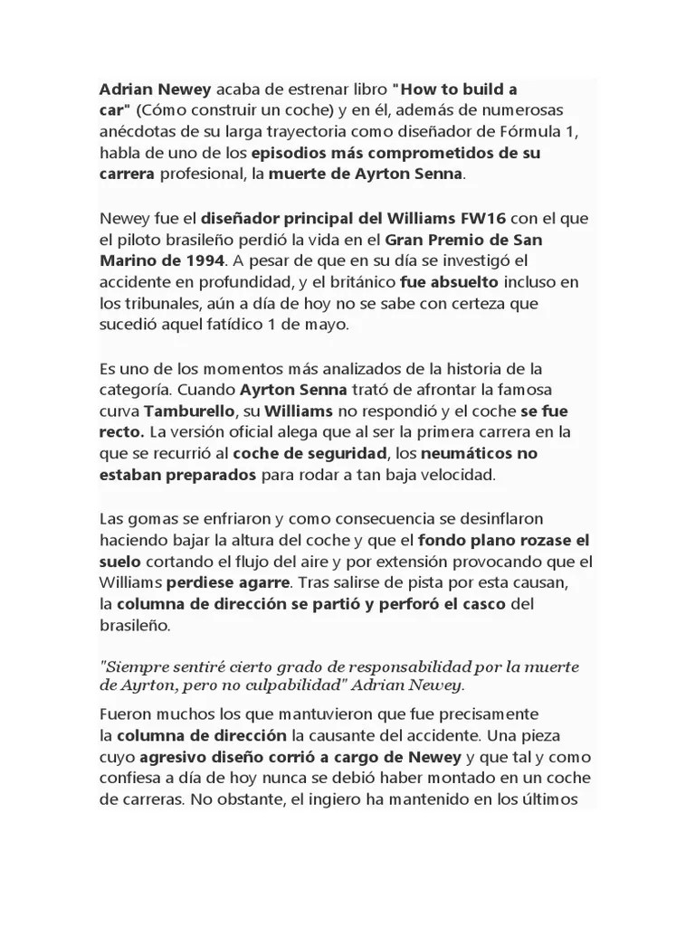 Ayrton Senna Muerte | PDF | Formula Uno | Fórmulas De Carreras
