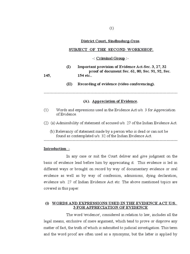 Evidence Act Notes | PDF | Evidence (Law) | Evidence
