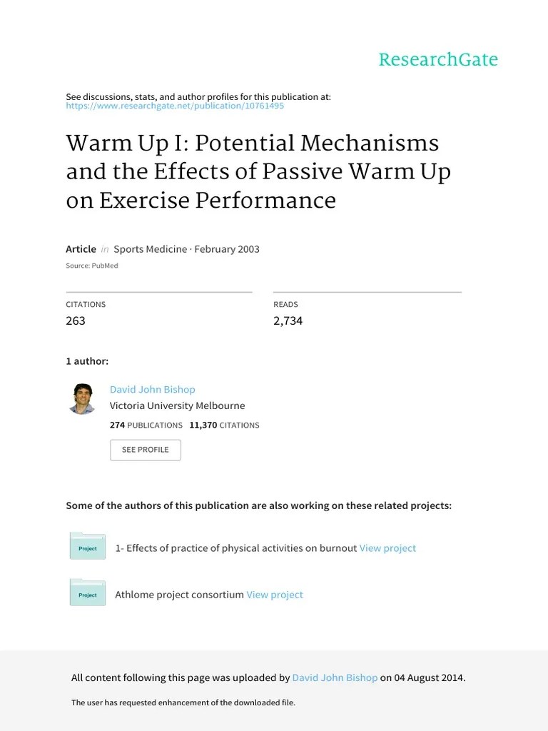 Warm Up I Potential Mechanisms And The Effects Of Passive Warm Up On ...