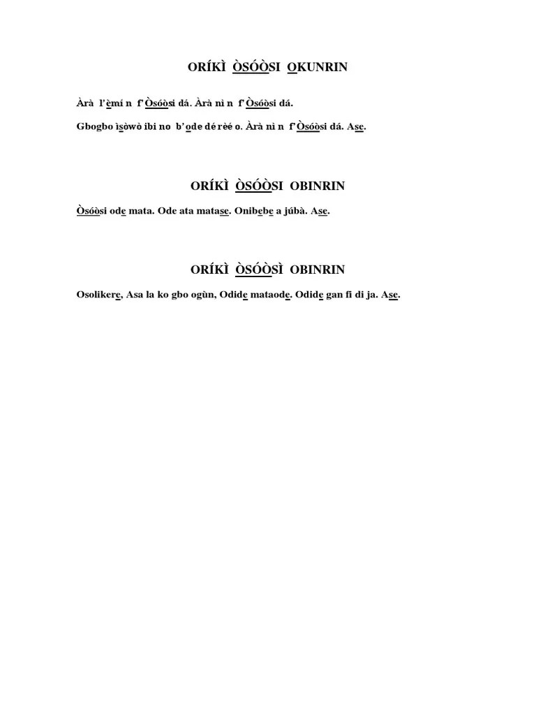 Oriki Òsóòsì Okunrin - Obinrin | PDF