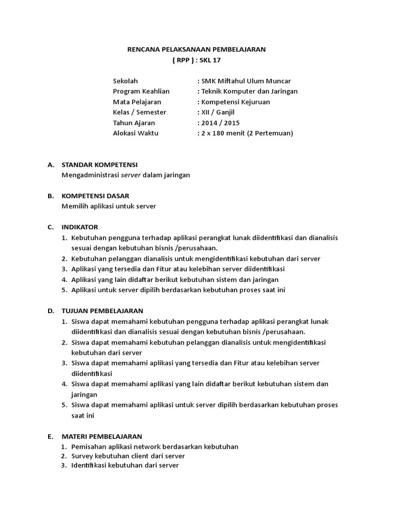 RPP 17 - Mengadministrasi Server Dalam Jaringan | PDF