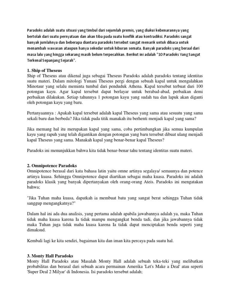 Paradoks Adalah Suatu Situasi Yang Timbul Dari Sejumlah Premis | PDF