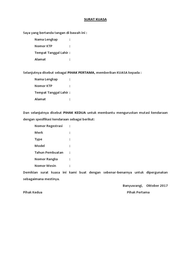 Contoh Surat Kuasa Mutasi Kendaraan Cute766